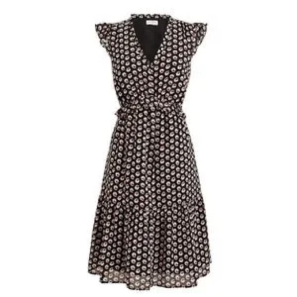 J.Crew Black Floral Mini Dress Ruffle V-Neck Tiered Sz 8 Cottagecore Boho Fairy - Picture 6 of 16